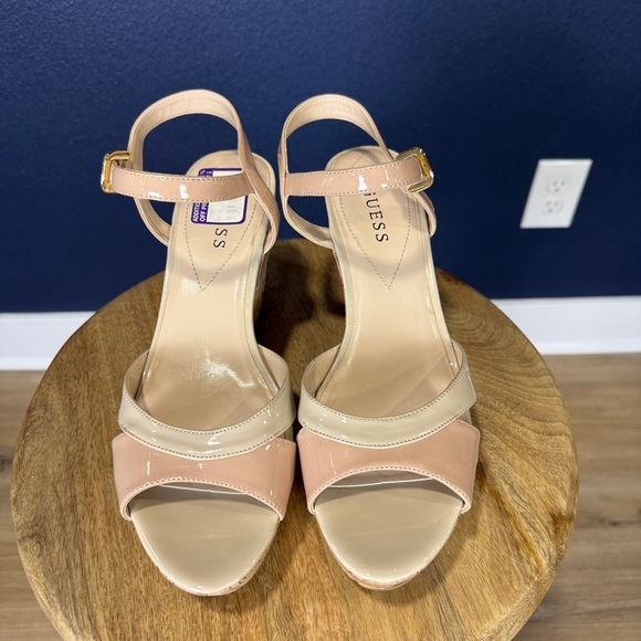 Guess Colby Pink and Cream Wedge Sandals with Cork Platform, Size 10 - Picture 2 of 7